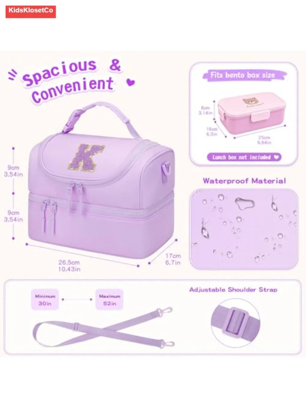 Kids Insulated Lunch Bag Personalized Initial Double Decker Leak-Proof